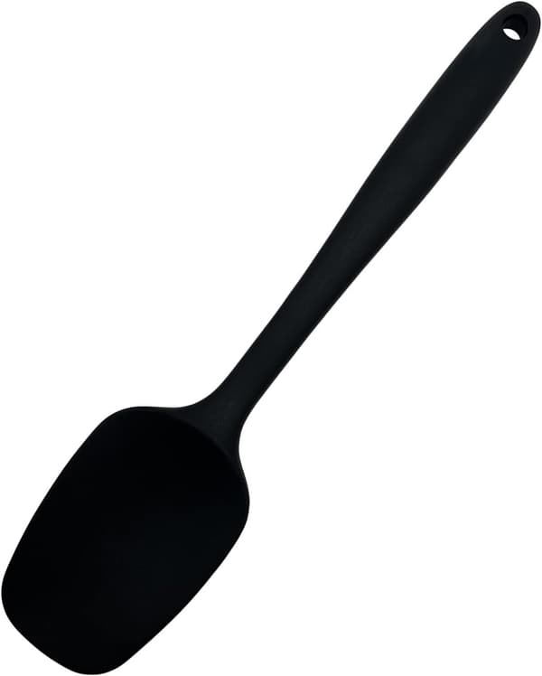 Silikonspatel, stekspade, köksredskap med stålhandtag, svart (liten)
