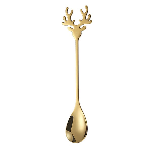 Christmas Reindeer Spoon, Gold, Creative Dessert Coffee Stirring Spoon, Fun Kitchen Utensil for the Holidays
