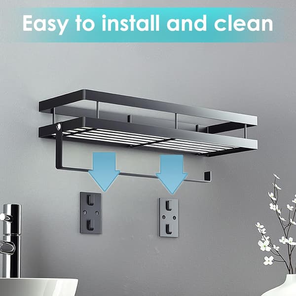 Wall-mounted spice rack for kitchen without drilling, spice shelf with roll holder and 4 hooks, spice rack, 35 cm, black