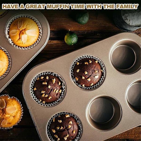 2-pak Jumbo Muffinsforme, Bageforme i Kulstofstål, Non-stick Cupcakeforme, 6-hullers Bageforme, Premium Bageudstyr, til Køkkenovn (Guld)