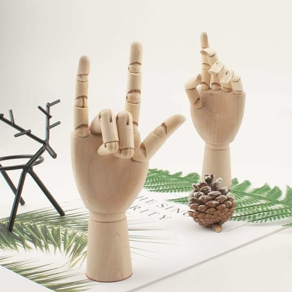 Konstnärsdocka Hand 2 st Trä Flexibel Vänster och Höger Dockmodell Skiss Leksak Present 7 Tum