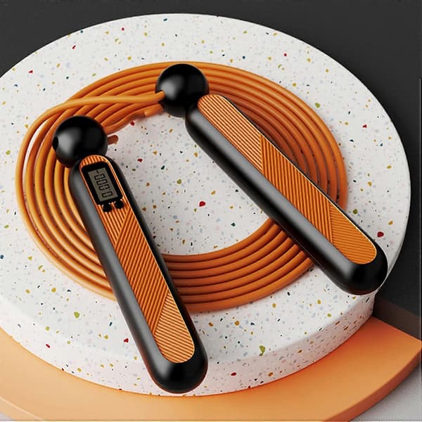 Sladdlöst hopprep med kaloriräknare - Justerbart digitalt hopprep med timer för inomhus och utomhus, orange