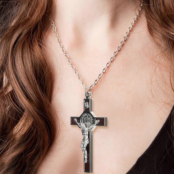 Jesus Cross Necklace Crucifix Pendant for Modest Style Black[DB]