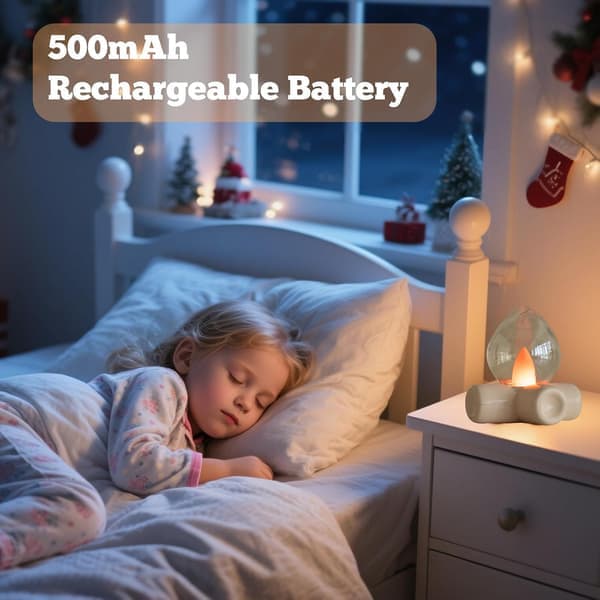 Flickering Flame Night Light - Rechargeable Campfire Lamp for Home Bar, Kids Room Decor [Ho]