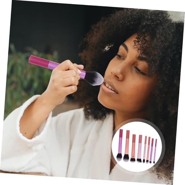 8 Soft Makeup Brushes with Long Handles for Eyeshadow, Blush, and Powder