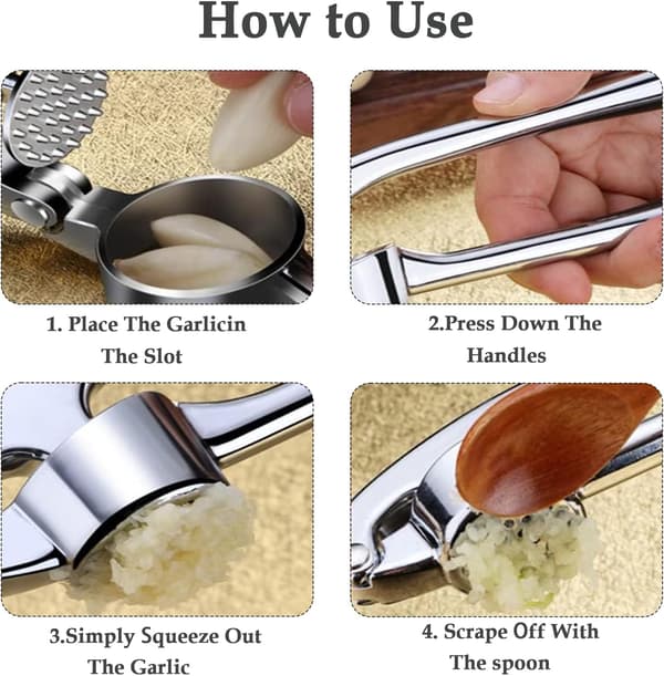 Stainless Steel Garlic Press, Peeler, Press, Heavy Duty Garlic Press, Robust Garlic Crusher with Ergonomic Handle