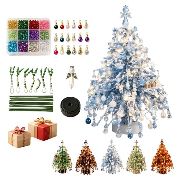 DIY Beaded Christmas Tree, Crystal Christmas Craft Kit (Green 2) Green 2