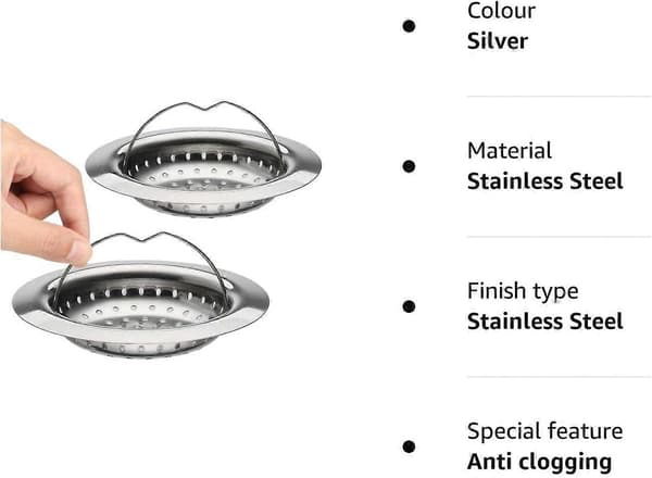 2-pack sink strainer, stainless steel sink filter with foldable handle, edge diameter 11 cm