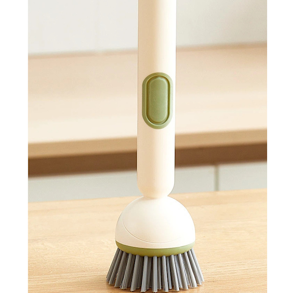 Refillable Dish Brush with Long Handle and Soap Dispenser white