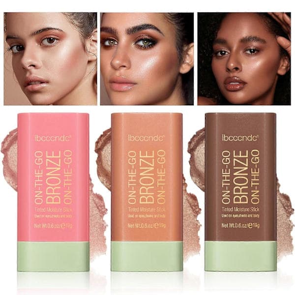 Cream Contour Sticks - 3 pcs Blush & Highlighter, Natural Matte Waterproof for Cheeks & Eyes