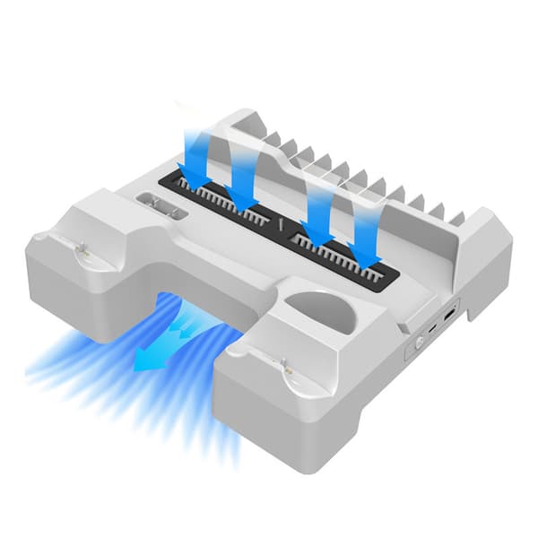 Kompatibelt PS5-tilbehør Kjølesystem med headsetholder og AC-adapter, for PS5 Disc & Digital Editions Doble kontrollere lader, hvit