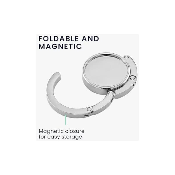 4x Handbag Hook - Foldable Metal Bag Hook - Perfect for Hanging Handbags on Tables or Desks - Silver