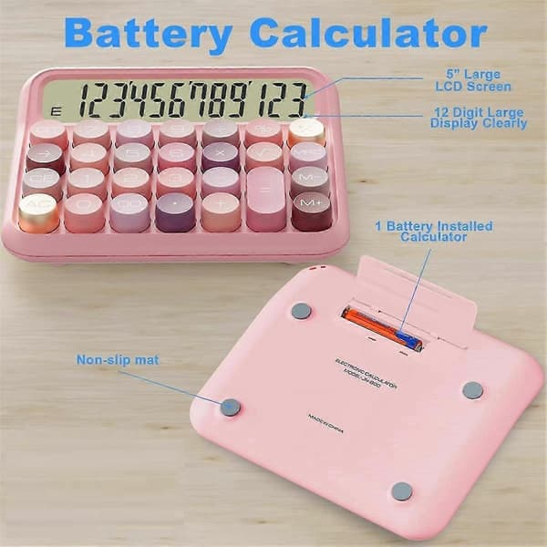Mechanical Calculator 12 Digits with 5-inch LCD Screen, Large Buttons, Cute Desktop Calculator for Office and Home Use