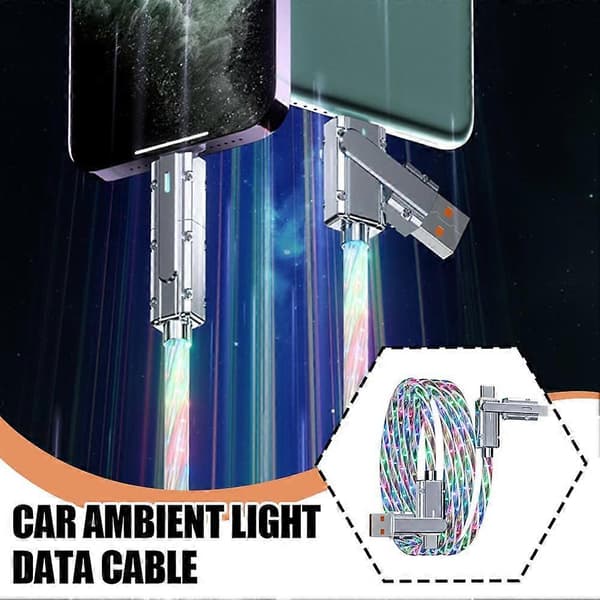 4-in-1 Data Cable, Colorful Car Atmosphere Light, Mobile Phone Charging Cable (FMY)