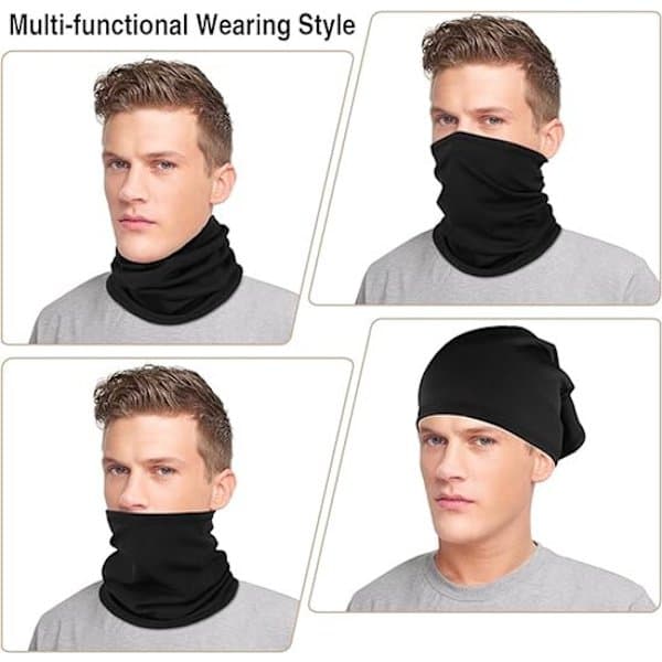 Winter Scarf - Windproof Neck Warmer - Suitable for Skiing, Motorcycle, Running - Black - Universal Size - 2 Pieces
