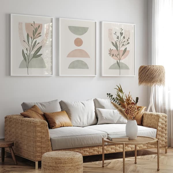 Set med 3 väggkonstposters för sovrum, hem eller kusindekor - Väggkonst i boho-stil för vardagsrum, grön