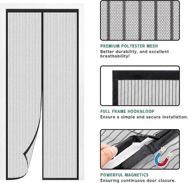 Magnetic Door Screen 80 x 200 cm, Heavy Duty Fly Screen with Strong Magnets, Durable Mesh Curtains Keep Insects Out