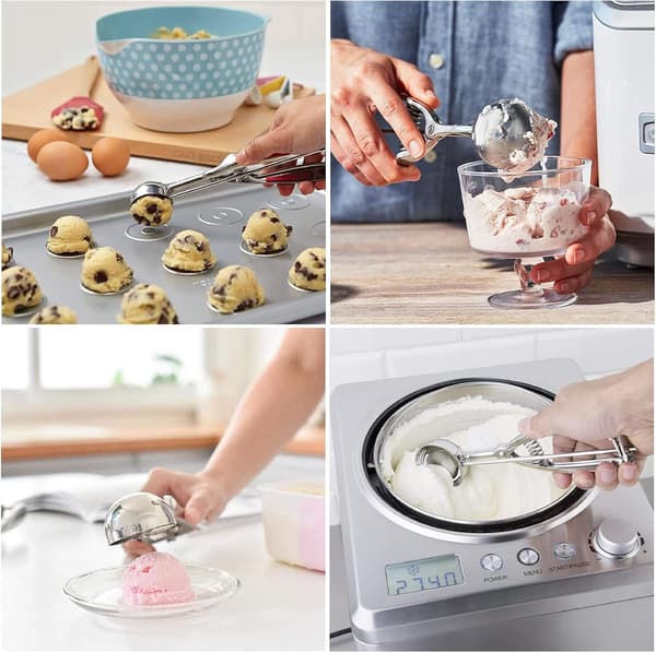 Ice Cream Scoops, 3-Piece Cookie Scoop Set, Stainless Steel Ice Cream Scoops with Trigger Mechanism, Large/Medium/Small, Suitable for Baking.