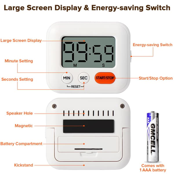 Kitchen Timer Child Timer, Timer with Switch, Suitable for Various Occasions such as Cooking, Baking, etc，Comes with an AAA Battery