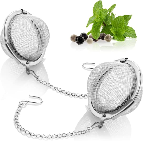 2x 304 Tesil i rustfrit stål - Teinfuser til løs te, urter og krydderier - Finmasket tefilter med kæde - Krydderisi (2 stk. - 5 cm)