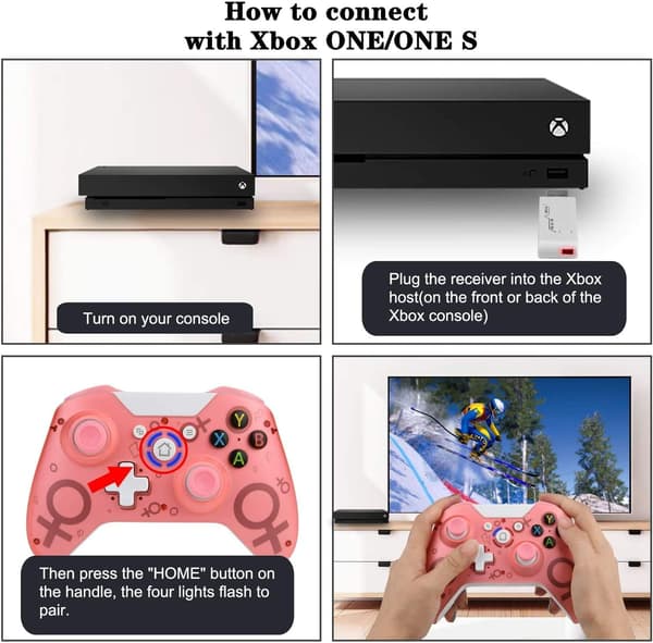 Trådløs håndkontroller for Xbox One, Xbox trådløs håndkontroller spillkontroll Gamepad Joystick for Xbox One, PC og PS3, ingen headset-kontakt (rosa)