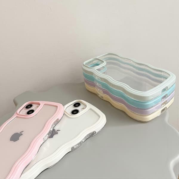 Compatible with iPhone XR Case, Cute Wavy Frame Clear Case, Transparent Soft Silicone TPU Shockproof Cover - Yellow