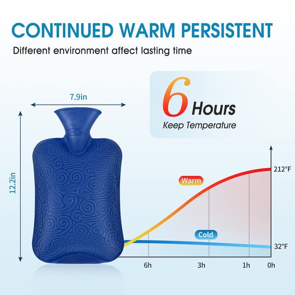 Premium Classic Rubber Hot Water Bottle, Durable 2 Liter Blue blue