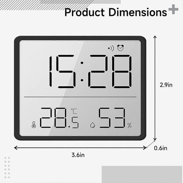 Portable Battery-Powered Temperature and Humidity Meter with LCD Screen, Multifunctional Alarm, Ultra-Thin Digital Wall Clock (FMY)