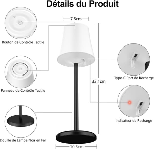 Wireless Table Lamp, Rechargeable Bedside Lamp Adjustable Brightness 3 Color Temperatures and RGB, IP54