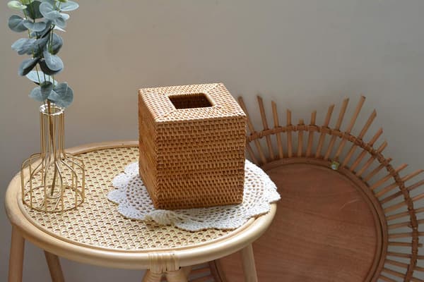 Rattan serviettholder til hjem, kontor og bil (naturlig, 14x14x15cm)