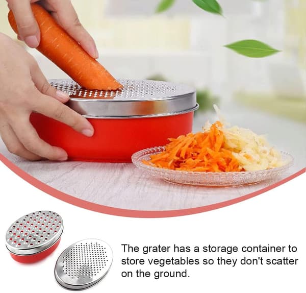 Cheese Grater Two Sides Vegetable Slicer Stainless Steel Potato Shredder with Container Use for Carrots Cucumbers(Red)