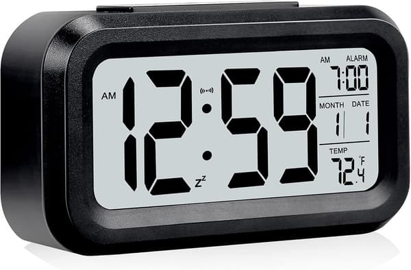 Stor digital LCD-vækkeur til sengebord (sort)