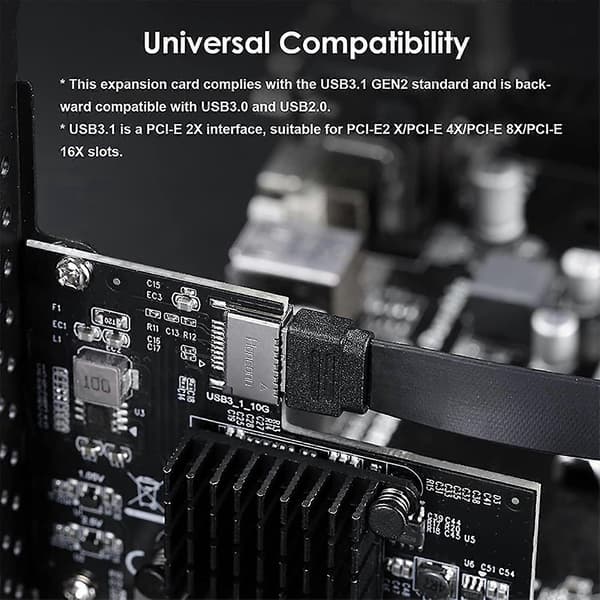 PCI-e 2x till USB3.1 Typ-E Expansionskort A-nyckel Gen2 Chassi Front 10gb Asmedia