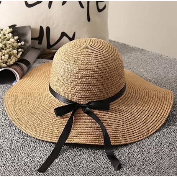 Stråhat til kvinder - Sommerhat til stranden - Fleksibel og foldbar med bred skygge og sløjfe, Brun, One Size Brown Brown