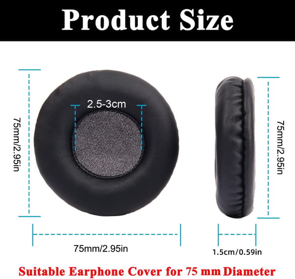 Øreputer 1 par 75mm universelle erstatningsputer for hodetelefoner