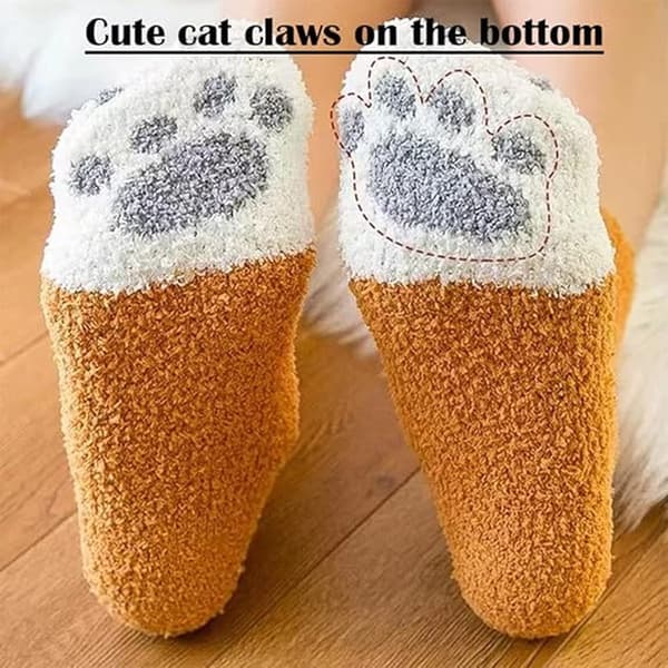 Varme Vinterstrømper Dame - Sett med 5 Par - Plysjstrømper Dame - Damestrømper - Innesokker - Sove-strømper - Fluffy Strømper - Katteklo ...