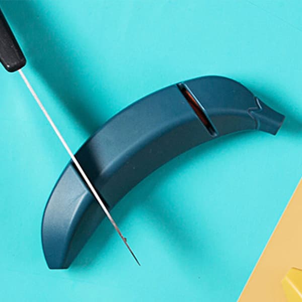 Knife Sharpener 2 Slots, Blue, Kitchen Blade Sharpening Tool, Banana Design Decor