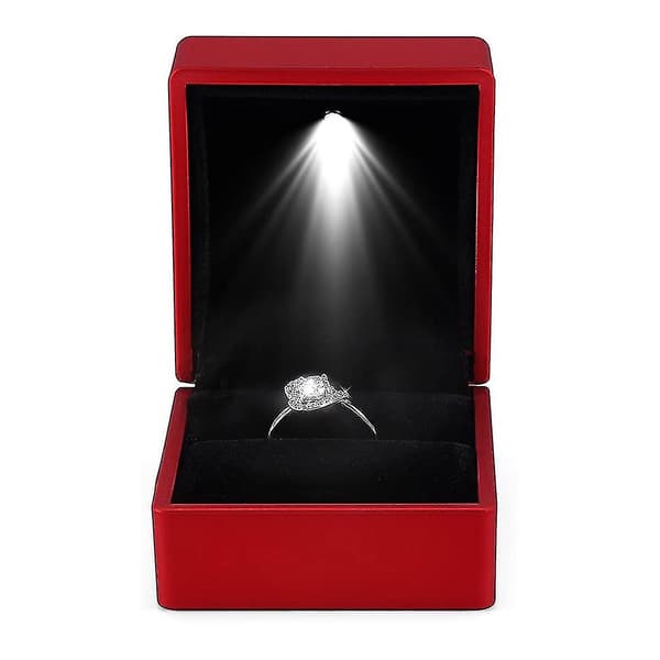 LED-belyst ringæske, ørering, ring, gaveæske, vielsesring, smykker (RØD)