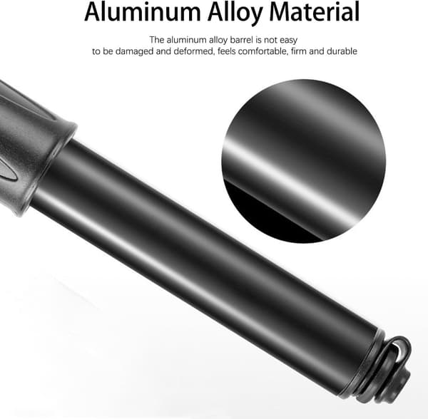 Minipump for bicycle, bike pump with needle and frame mount, perfect for bikes with Schrader or Presta valve