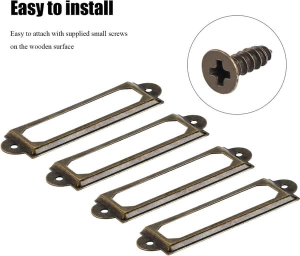 50 Pieces - Metal Label Holders - Bronze - Rectangular Metal Label Holders - 59x17mm - With Screws ...
