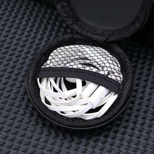 Storage Case for Data Cables and Headphones, 10 Pieces in Black PU Leather, Durable Round Pouch for Daily Use