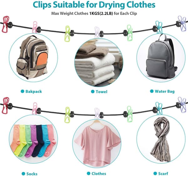 Portable Clothesline, Foldable Travel Clothesline, Clothesline with 12 Clothespins, for Indoor Drying