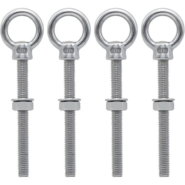 M10 x 100 mm Øyebolter M10 Ringbolt med metrisk gjenge i rustfritt stål for feste og oppheng, 4 stk