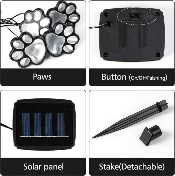 Solcellelamper med hunde- og kattepoteavtrykk, LED-solcellelamper for hageganger