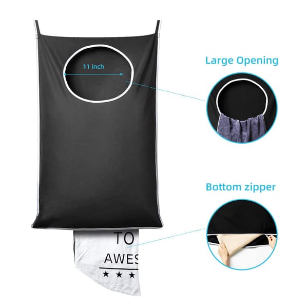Hanging Laundry Hamper with 2 Suction Cup Hooks (Black)