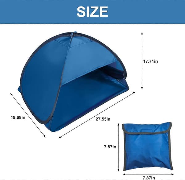 Beach Sunshade, Instant Fully Automatic Shade Tent, Anti-UV, Windproof Canopy for Pets, Camping, Picnic, Blue