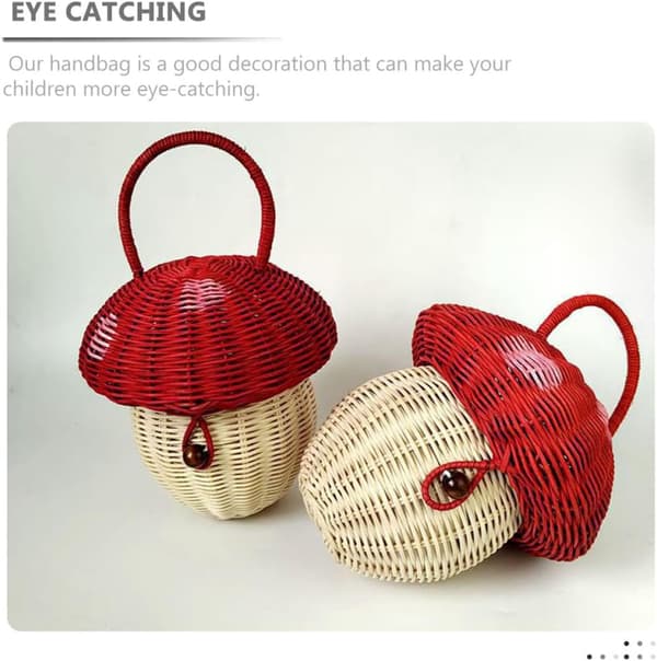 Braided Mushroom Shaped Basket Hand-Woven Sturdy Candy Storage Handbag Decor