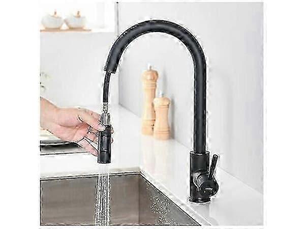Matte Black Kitchen Faucet with Pull-Out Spray Head, 360° Swivel Stainless Steel Mixer, 2-Function Sink Faucet