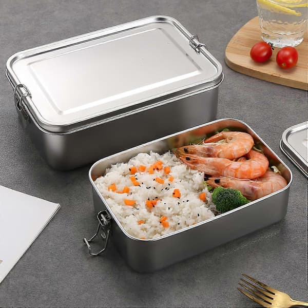Matboks i rustfritt stål - 850ML Bento Box Matboks Matbeholder med låseklemme, Bærbare lunsjbokser for snacks