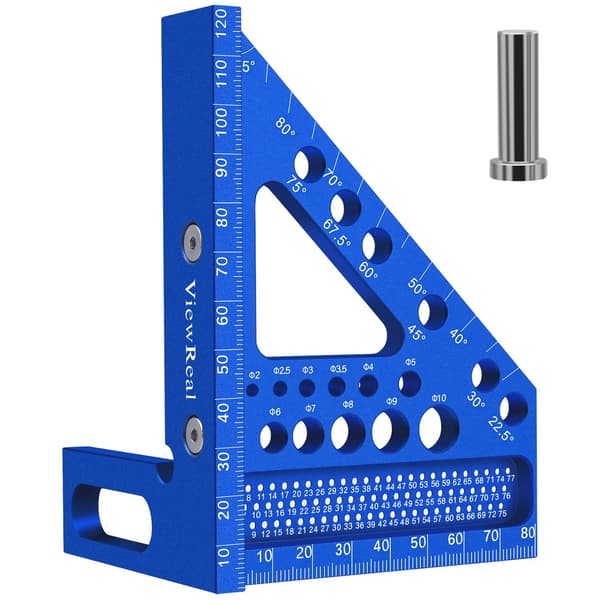 Metrisk Universal Tømrer Vinkel med Vinkelstift, Aluminiumlegering 22,5-90 Grader, Centimetergradering (blå)